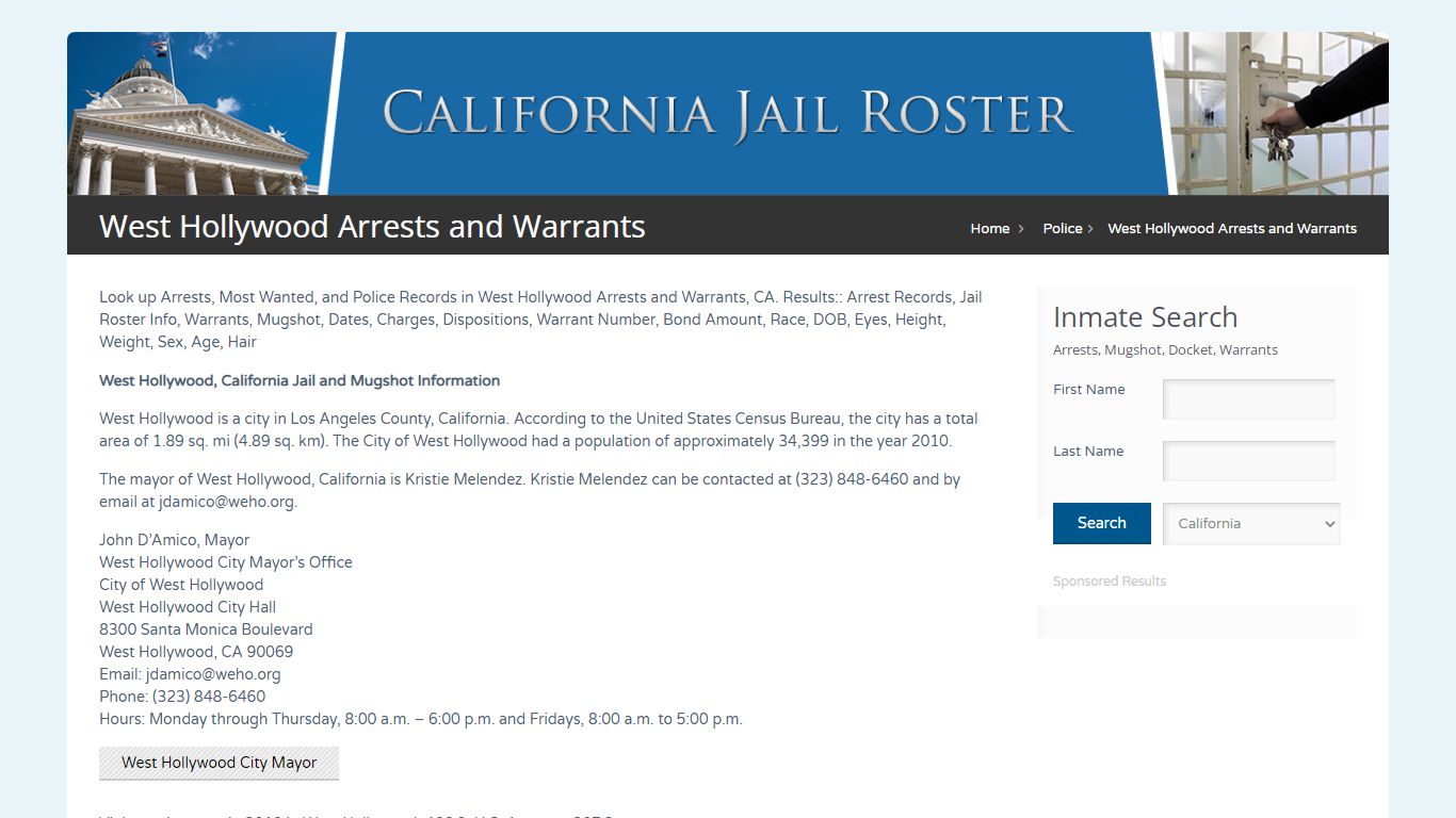 West Hollywood Arrests and Warrants | Jail Roster Search